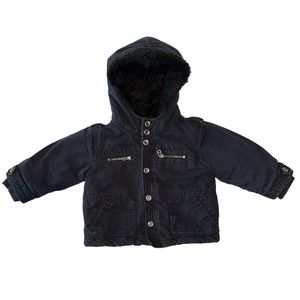 Greendog Black Faux Fur Lined Zipper Snap Double Closure Coat Size 18 Months